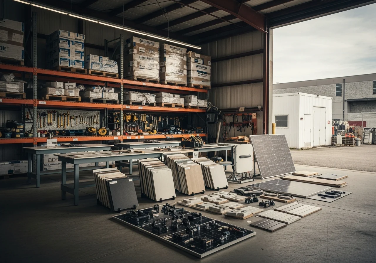 Construction crew with tools and equipment ready for residential and commercial projects.