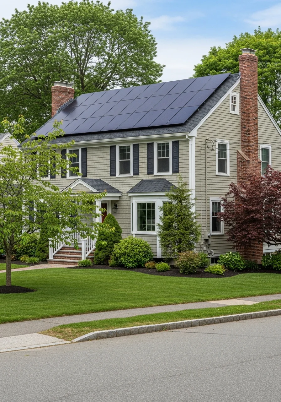 New London County residential home with modern roofing and solar panels installed
